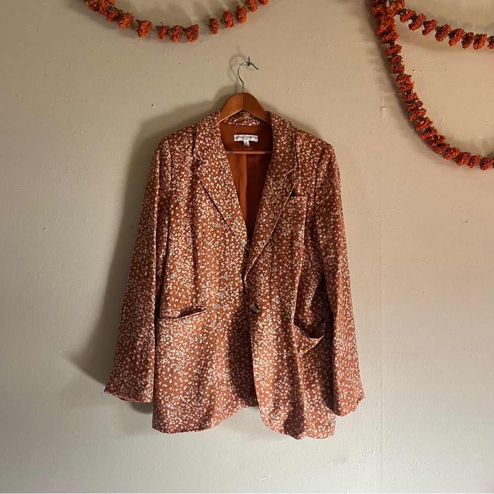 Free People Orange Blazer Relaxed Fit Suit Jacket